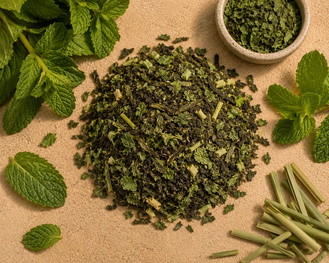 Blend 04 ingredients: Green tea, Mint, Mint flavouring